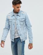 Asos Denim Jacket With Rips In Extreme Light Wash - Blue