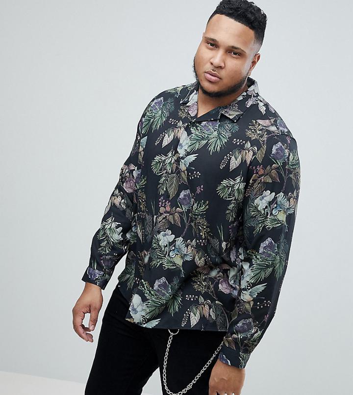 Asos Plus Regular Fit Viscose Floral Shirt - Black