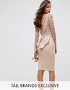 Club L Tall Allover Lace Top Midi Dress With Open Bow Back - Pink