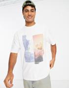 River Island Splice Print T-shirt In White