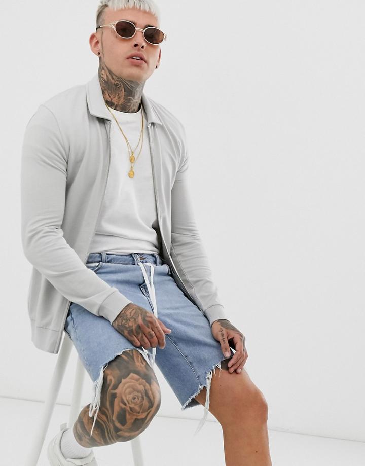 Asos Design Muscle Harrington Jersey Jacket In Light Gray - Gray