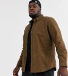 Asos Design Plus Regular Fit Flannel Marl Shirt In Brown