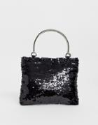 Glamorous Black Sequin Mini Bag With Silver Grab Handles-multi