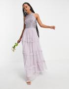 Beauut Bridesmaid Embellished Maxi Dresswith Tiered Tulle Skirt In Soft Mink-pink