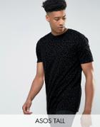 Asos Tall Longline T-shirt With Leopard Print Flock - Black
