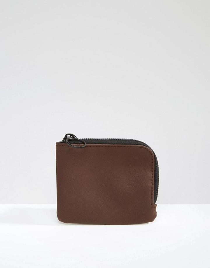 Asos Zip Around Wallet In Faux Leather - Brown