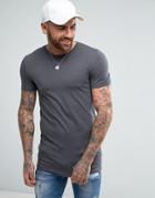 Asos Longline Muscle T-shirt With Crew Neck In Charcoal Marl - Gray