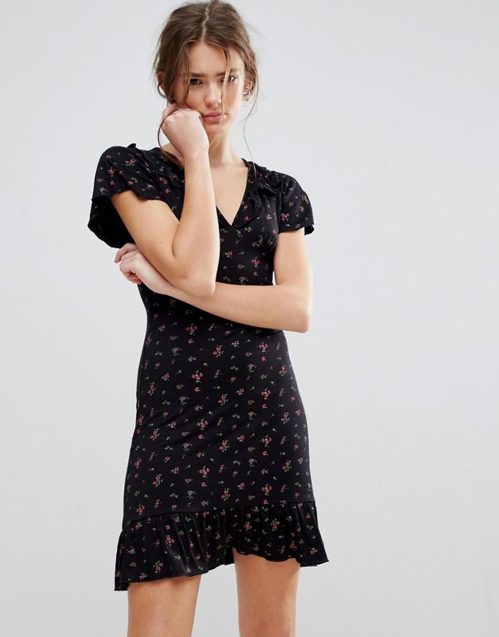 Daisy Street Tea Dress In Vintage Floral - Black