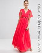 Asos Maternity Embellished Cape Back Maxi Dress - Red