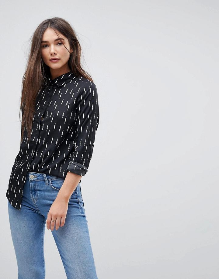 Brave Soul Flash Shirt In Lightning Print - Black