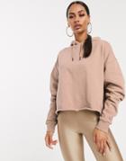 Asos Design Cropped Boxy Hoodie Two-piece In Sand - Gray