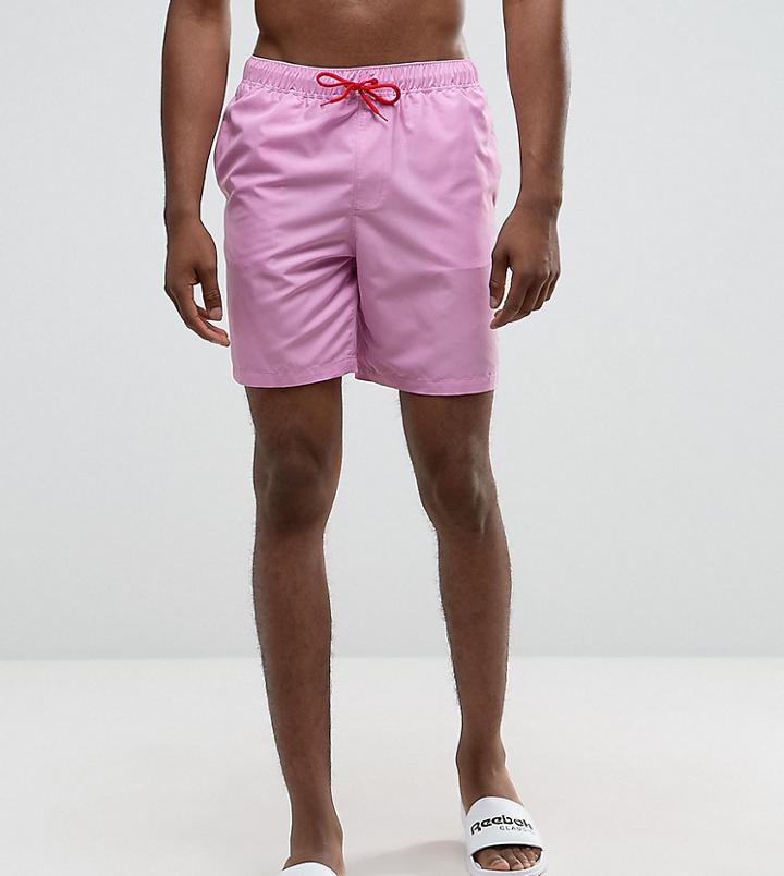 Asos Tall Swim Shorts In Pink With Red Contrast Drawcords Mid Length - Purple