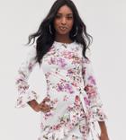 Parisian Tall Floral Mini Dress With Fluted Sleeve Detail - Cream
