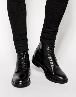 Asos Derby Boots In Leather - Black