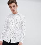 Asos Design Tall Skinny Smart Work Shirt With Ditsy Print And Grandad Collar - White