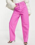 Asos Design Organic Cotton Blend High Rise 'super Slouchy' Mom Jeans In Magenta-pink