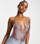 Asyou Chainmail Backless Cowl Top In Pink