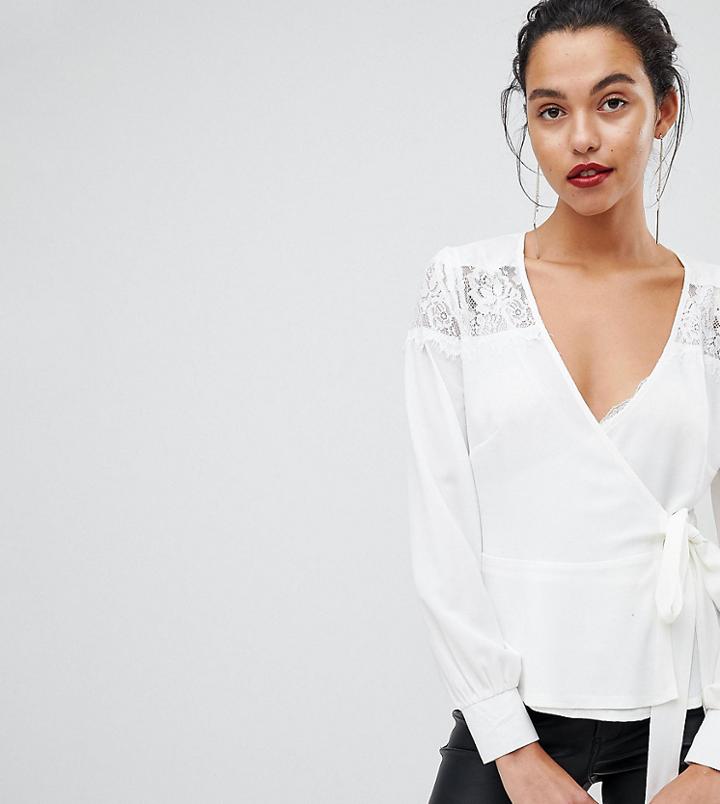 Outrageous Fortune Ruffle Detail Lace Insert Wrap Blouse - Cream