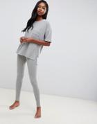 Boux Avenue Rib Knit Tee And Legging Loungewear Set - Gray