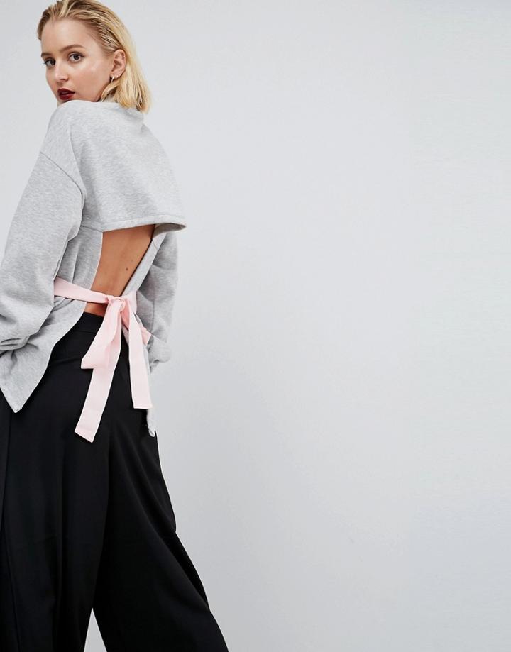 Asos White Elastic Waist Tie Up Sweat - Gray