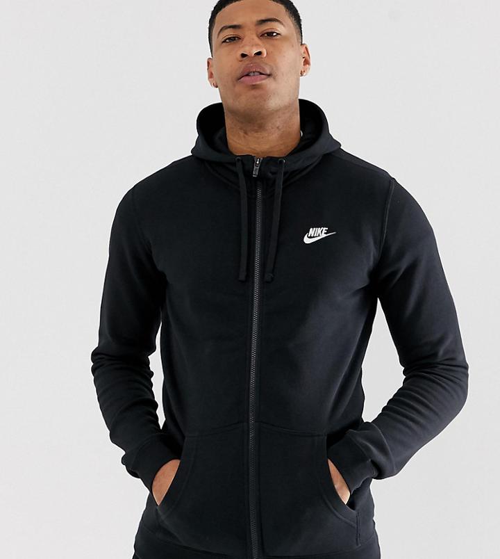 Nike Tall Club Zip-through Hoodie In Black