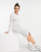River Island Asymmetric Cozy Rib Knit Midi Dress In Gray-grey
