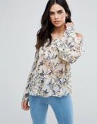 Ax Paris Vintage Floral Print Bardot Top - Cream