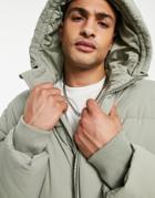 Topman Recycled Puffer Jacket With Hood In Sage Green