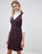 New Look Plaid Double Breasted Pinny Dress - Red