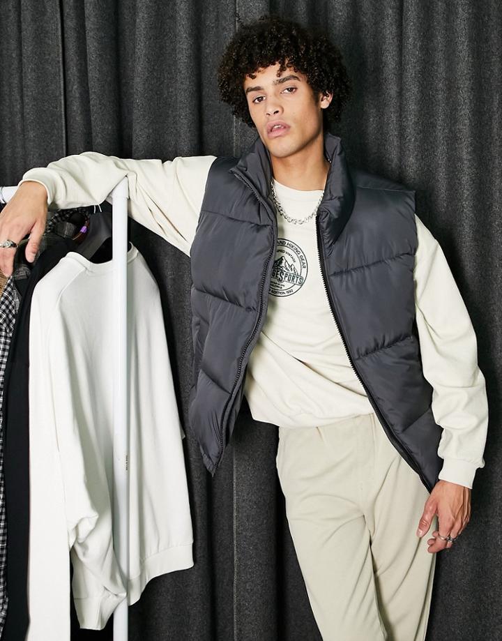 Topman Puffer Vest In Charcoal-blues
