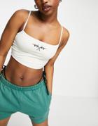 Weekday Heat Recycled Longline Bikini Top With Tattoo Print In Off White