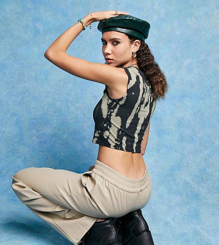 Collusion Bleach Wash Crop Tank Set In Multi-green