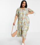 Asos Design Curve 70's Trapeze Maxi Dresss In Floral Print-multi