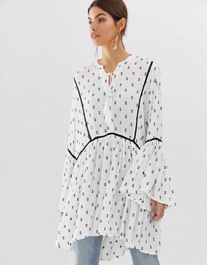 Y.a.s Festival Monochrome Emroidered Tunic Mini Dress - White