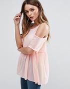 Qed London Cold Shoulder Top - Pink