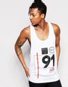 Asos Vest With Extreme Racer Back And Ny Print - White