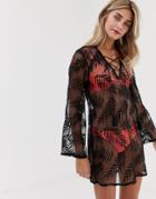New Look Palm Crochet Caftan In Black - Black