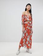 Pull & Bear Two-piece Floral Print Skirt In Rust - Red