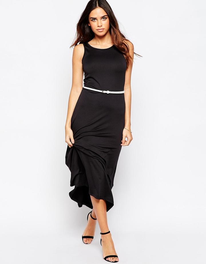 Pussycat London Maxi Dress With Belted Waist - Black