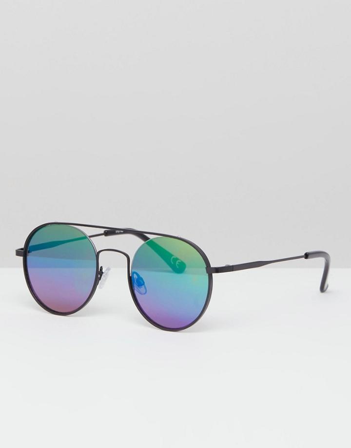 Asos Design Round Sunglasses In Black Metal With Rainbow Revo Lens - Black