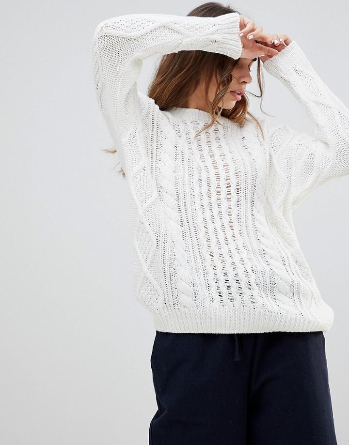 Monki Cable Knit Sweater - White