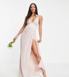 Asos Design Tall Bridesmaid Cami Maxi Dress With Satin Chevron Waist Band And Button Back In Blush-pink