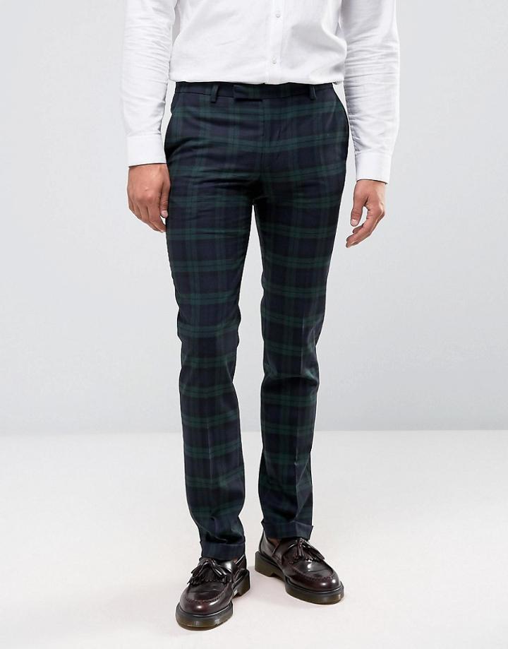 Noose & Monkey Super Skinny Pants In Plaid With Stretch - Green