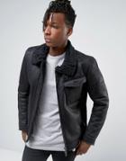 Sisley Faux Shearling Jacket With Asymmetrical Zip - Black
