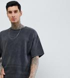 Heart & Dagger Oversized T-shirt With Striped Hem - Gray