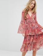 Forever New Frill Midi Dress In Floral Print - Multi