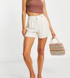 Stradivarius Linen Short In Naturals-neutral