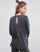 Asos T-shirt With Long Sleeves And Split Back - Gray
