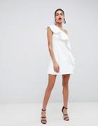 Asos Design One Shoulder Ruffle A-line Mini Dress - White