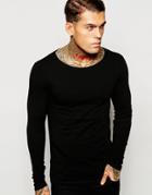Asos Extreme Muscle Long Sleeve T-shirt In Black With Boat Neck - Black